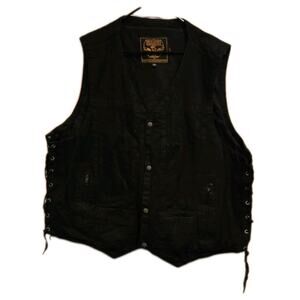 Milwaukee Performance Black Denium Motorcycle Vest wt Side Lacing Concealed...